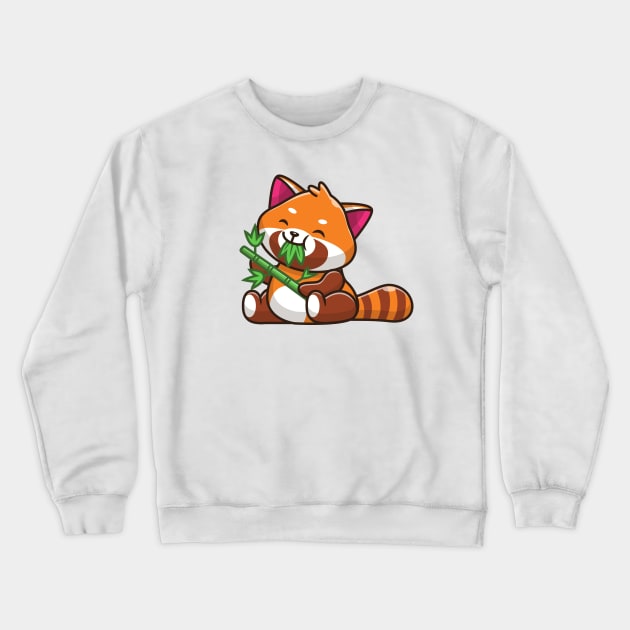 Cute Red Panda Eating Bamboo Cartoon Crewneck Sweatshirt by Catalyst Labs